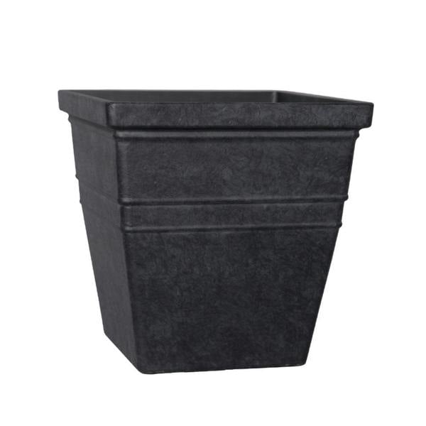 Square Stone Effect Plant Pot 33 x 33 x 34cm 21L - Charcoal Black