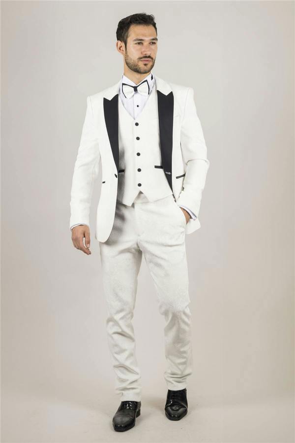 Infinity Leather Men's White 3 Piece Velvet Wedding Tuxedo Formal Suit