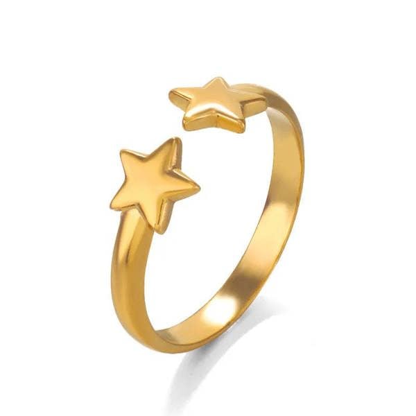 Elk & Bloom Double Star Dainty 14K Gold Ring