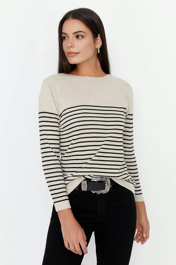 WOVCOR Basic Striped Knit Sweater
