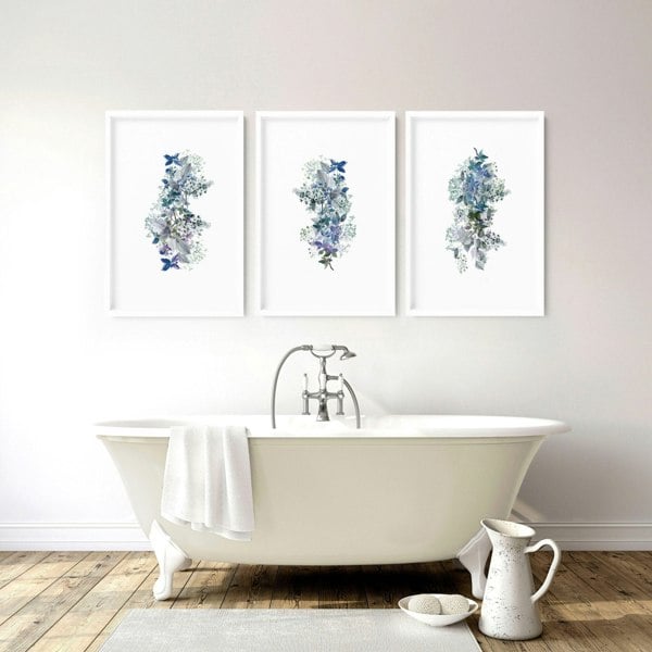 Framed pictures for bathroom | set of 3 Shabby Chic wall prints