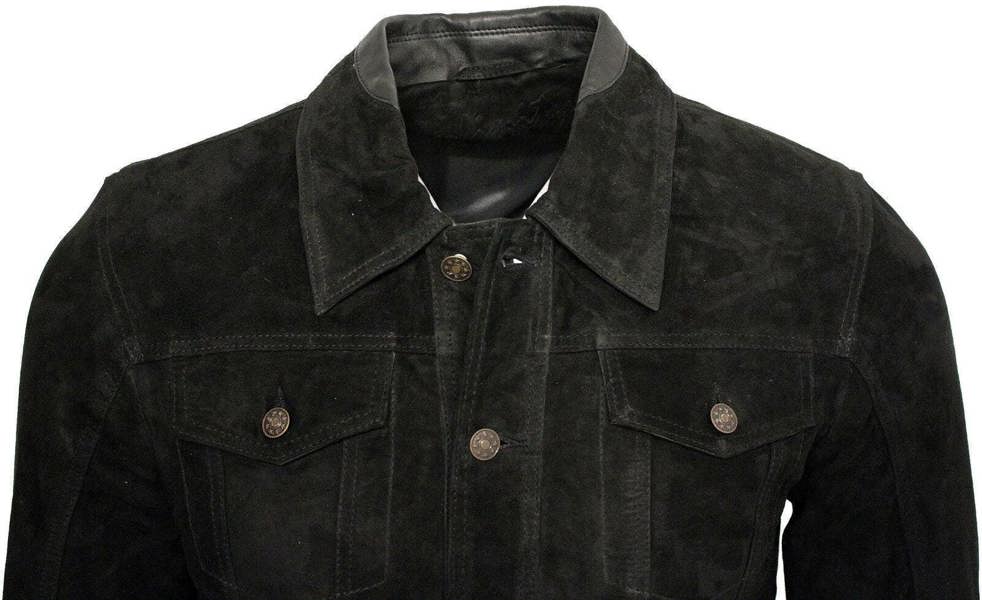 Infinity Leather Mens Goat Suede Leather Trucker Jacket-Taraz