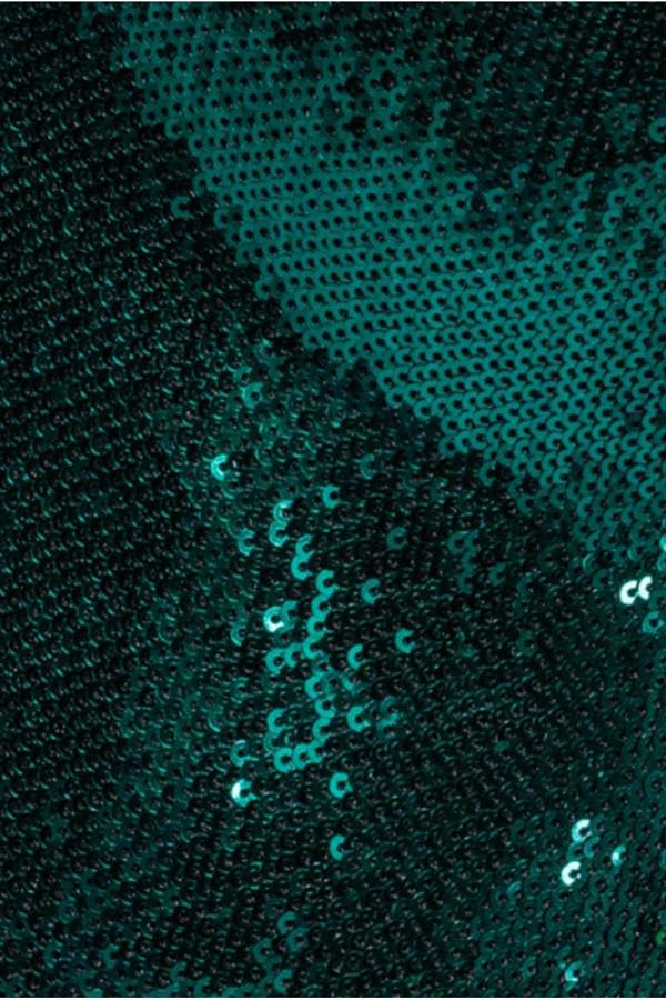 Liquid Sequin Jumpsuit With Corsage - Emerald Green TR380