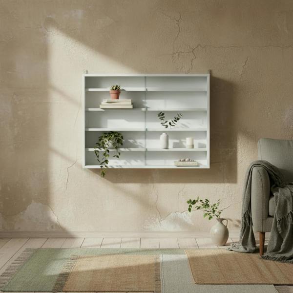 Wyld Haus Ronimo Wood And Glass White Wall Mounted Display Cabinet With Adjustable Shelves