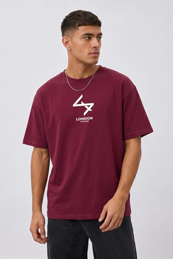 London Attitude Oversized Heavyweight T-Shirt with Varsity Back Print in White