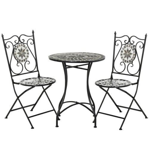 Wyld Haus Lilera 3 Piece Mosaic Tile Bistro Set With Folding Chairs And Metal Frame
