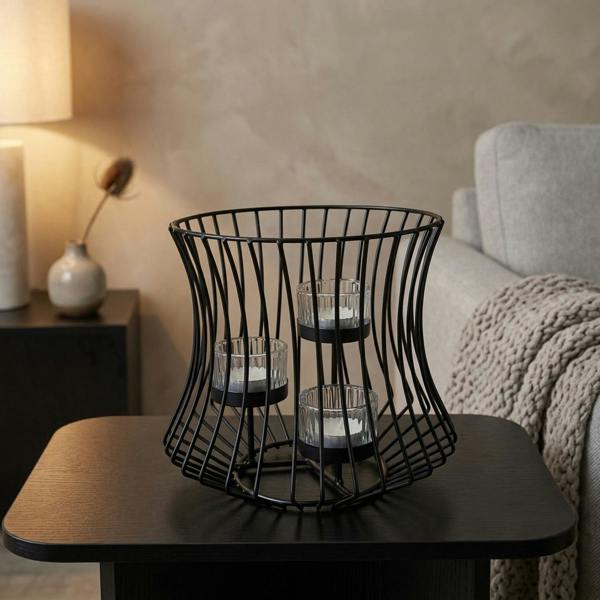 Garden Greatness Contemporary Black Metal Triple Tealight Holder