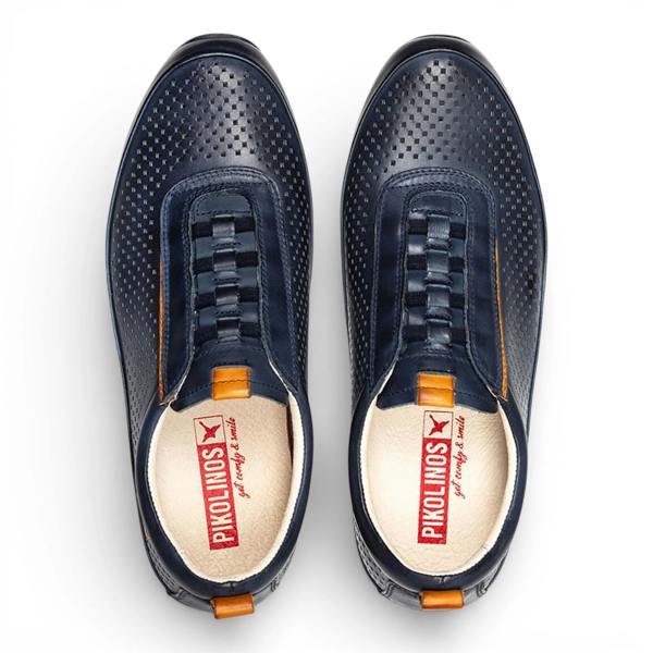 Pikolinos Liverpool - Men's Blue Leather Elastic Slip-on Sneakers