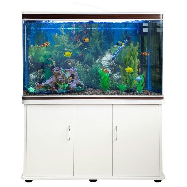 Monstershop Aquarium Fish Tank and Cabinet with Complete Starter Kit- White Tank with Natural Gravel