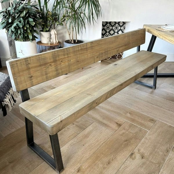 Hemming & Wills Bespoke Collection - Rustic Wood Bench with Back - Chunky Triangle Frame