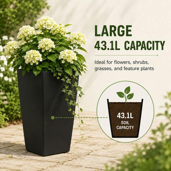 Nicoman Avondale Black Smooth Recycled Rubber Plant Pot