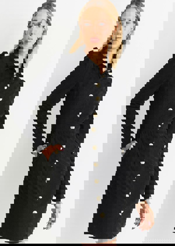 Gini London Black Corduroy Mini Shirt Dress