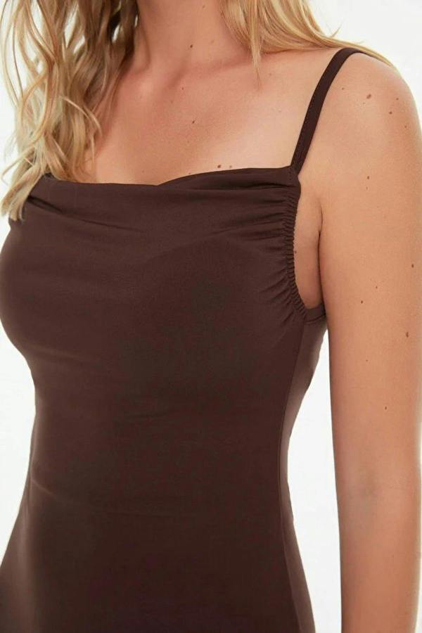 WOVCOR Cowl Neck Stretch Knit Midi Dress