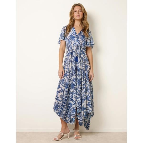 Blue Vanilla Asymmetric Hem Wrap Dress