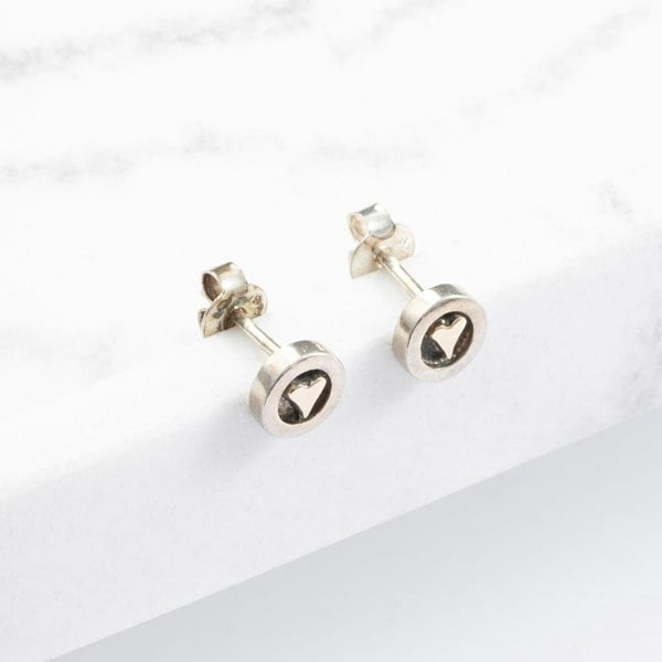 T. H. Baker Gold Plated Round Heart Stud Earrings NH205