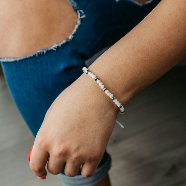 The Colourful Aura White Crystal Silver Slim Beads Adjustable Elegant Daily Handmade Bracelet