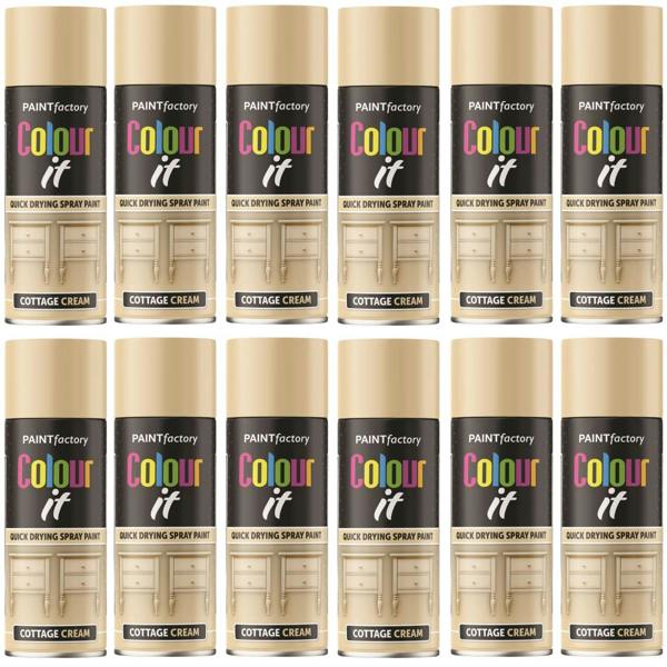 Paint Factory 12X  Cottage Cream Gloss Spray Paint 400ml