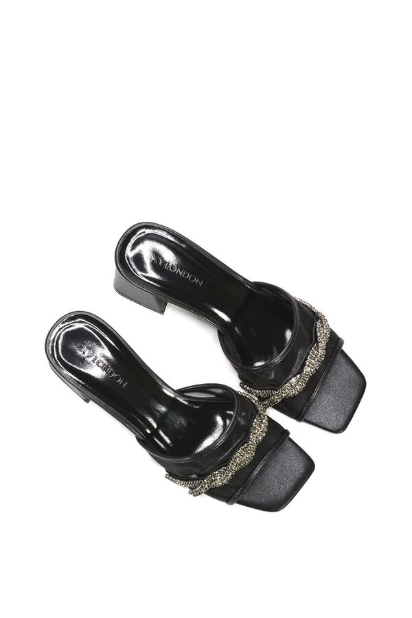 XY LONDON Backless Block Heel Sandals With Crystals and Mesh