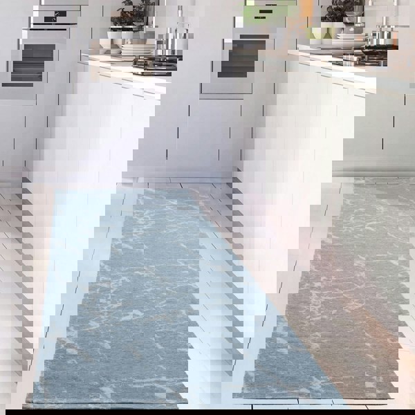 Machine Washable Flatweave Rug Abstract Blue