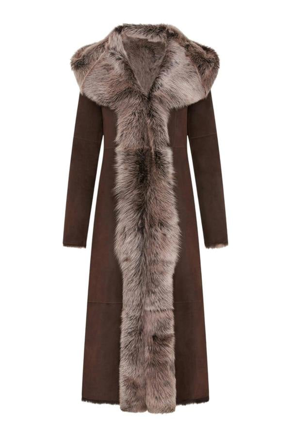 Infinity Leather Womens Suede Toscana Sheepskin Hooded Trench Coat-Fribourg