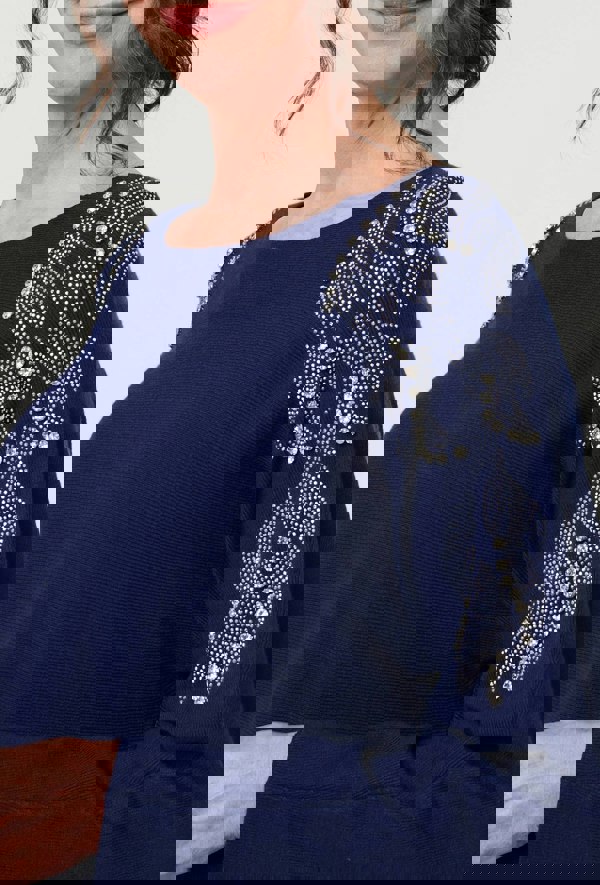 Navy | Sparkly Embellished Long Sleeve Knit Top