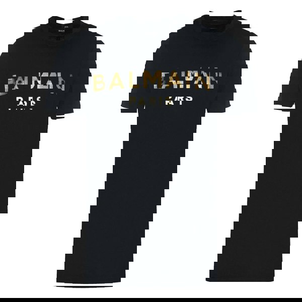 Balmain Paris Logo In Gold Black T-Shirt