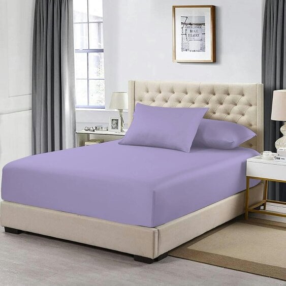 Night Zone 200 Thread Count Egyptian Cotton Fitted Sheet 30cm Deep – Soft Breathable Bed Sheet - Lilac