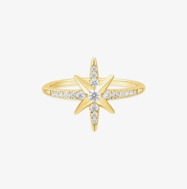 Ania Haie Miss Dainty 14ct Gold Plated Cubic Zirconia Star Ring R065-02G