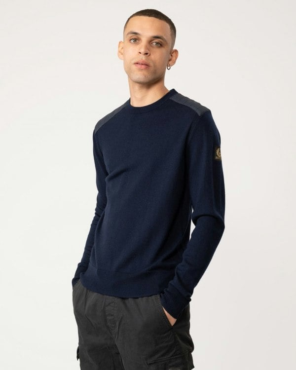 Belstaff Kerrigan Mens Merino Wool Crew Neck Jumper - Dark Ink
