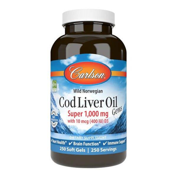 Carlson Labs Wild Norwegian Cod Liver Oil Gems, 1000mg - 250 softgels