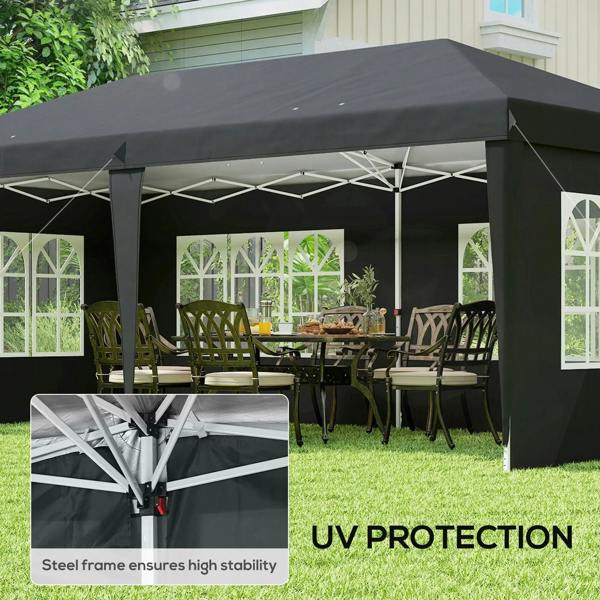 3 x 6m Pop-Up Gazebo, with Removable Walls - Black