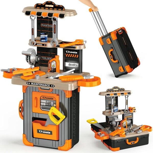 deAO Toys 31-Piece Kids Tool Workbench & Suitcase Playset | Portable DIY Construction Toy with Tools