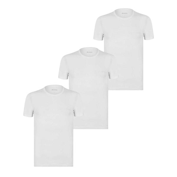Boss Mens Classic Plain Short-Sleeved T-Shirt (Pack of 3) - White - 