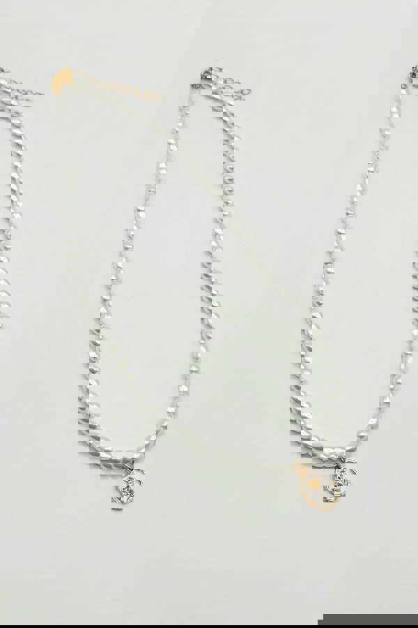 SVNX Pearl Chain Necklace with Gold Coloured Floral Pendant - Gift Boxed