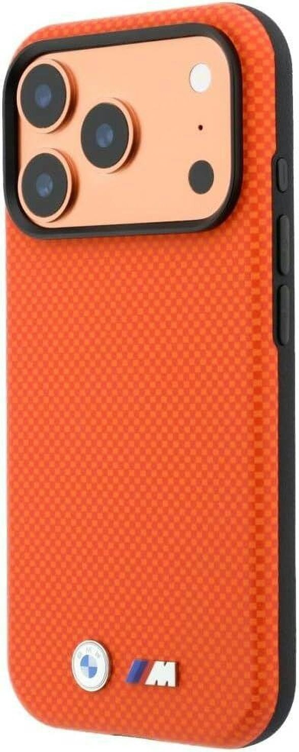 BMW M Quadrille Kevlar Metal Logo Case with MagSafe for iPhone 17/18 Pro 6.3" Orange - BMHMP18L25SWPUKEO