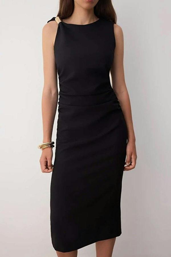 WOVCOR Midi Woven Dress with Accessory Details