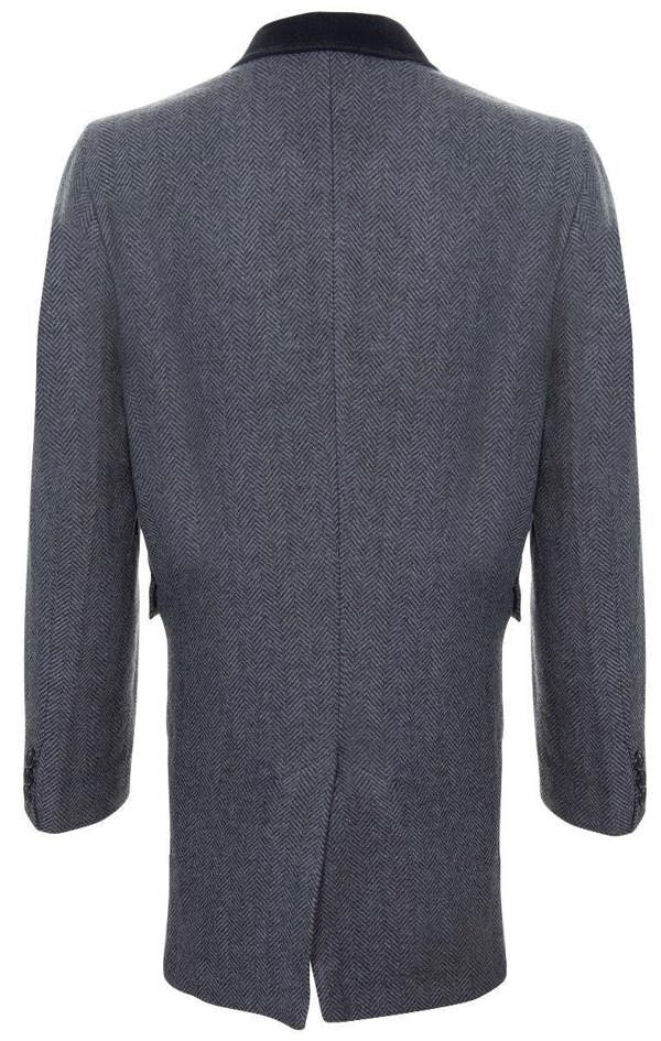 TruClothing Mens 3/4 Long Grey Overcoat Jacket Herringbone Tweed Coat Peaky Blinder