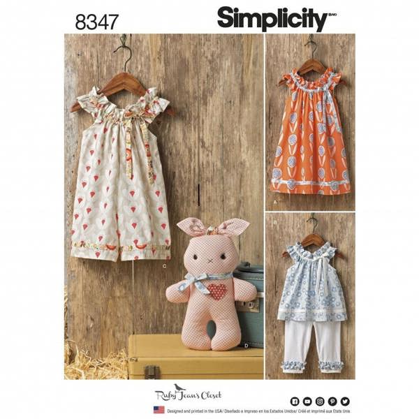 Simplicity Sewing Pattern 8347, Dresses, Trousers, Tops, Toys for Baby, A (1/2-1-2-3-4) - Easy
