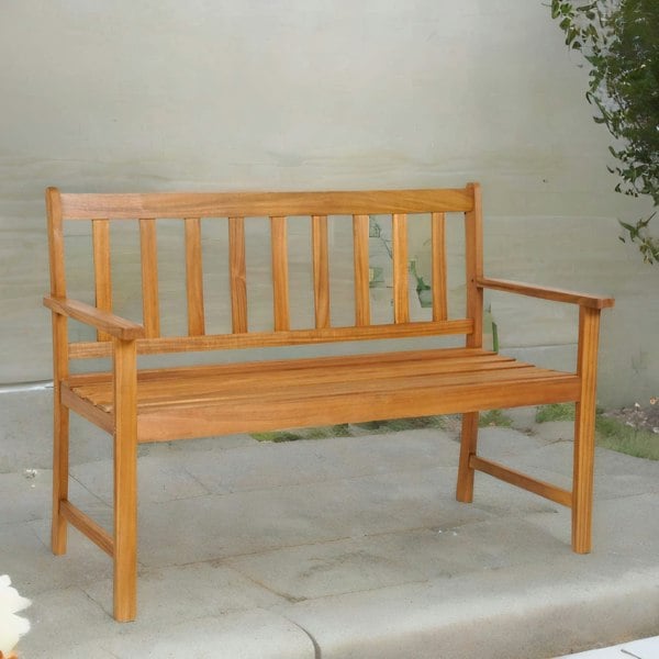 Rafaelo Mobilia Wooden 2 Seater Outdoor Bench With 2 Arm Rests Natural Brown