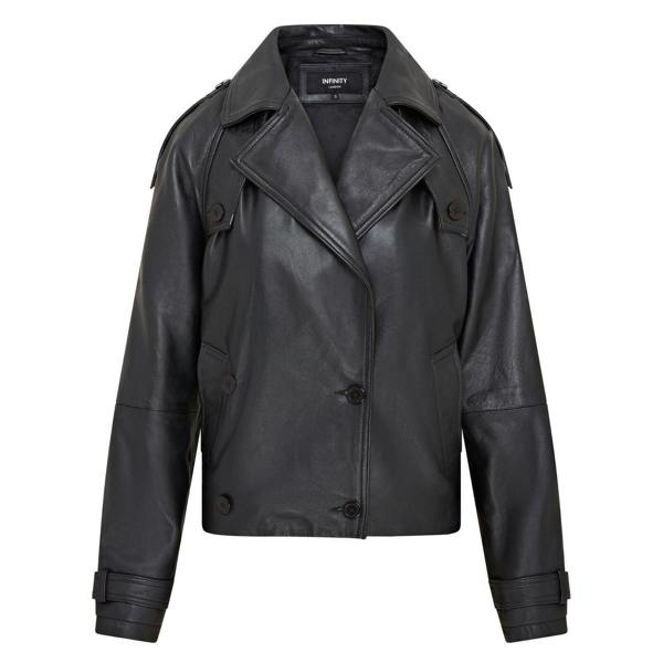 Infinity Leather Womens Cropped Oversized Trench Leather Jacket - Canberra