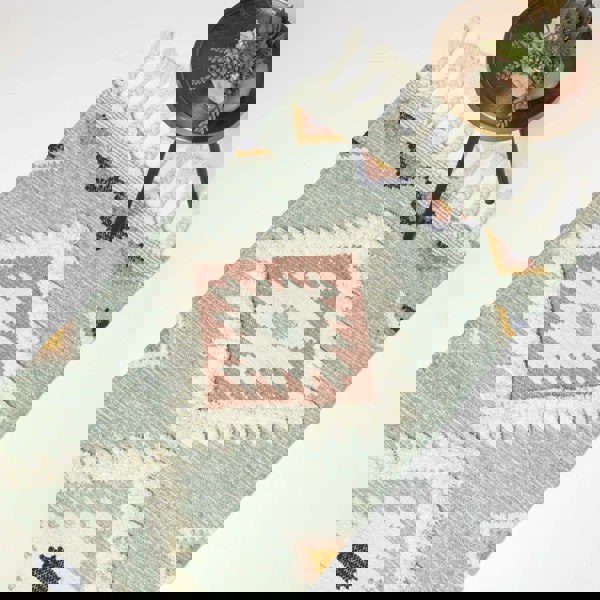 HOMESCAPES Tenali Blue Kilim Wool Rug