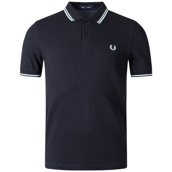 Fred Perry Light Blue Twin Tipped Collar Black Polo Shirt XS