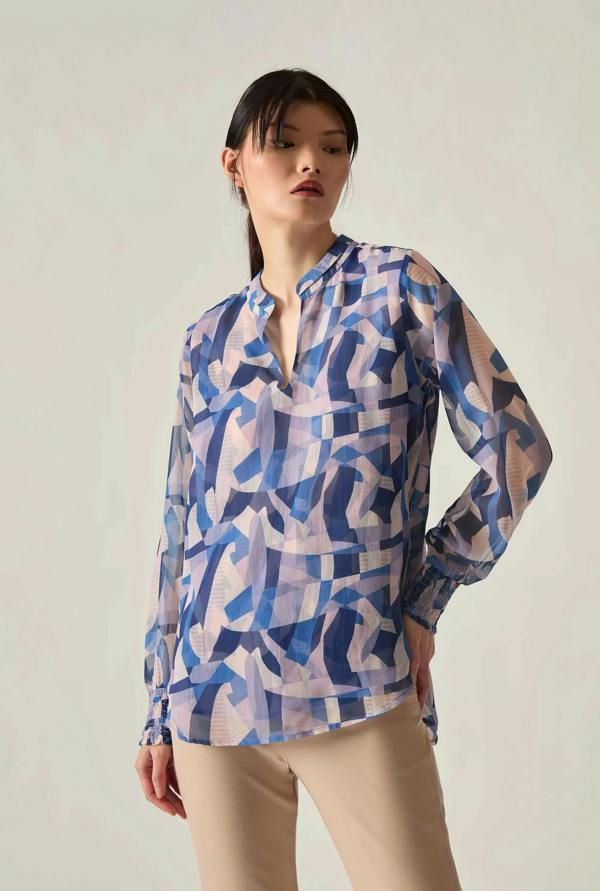 James Lakeland Blue Mosaic Print Blouse