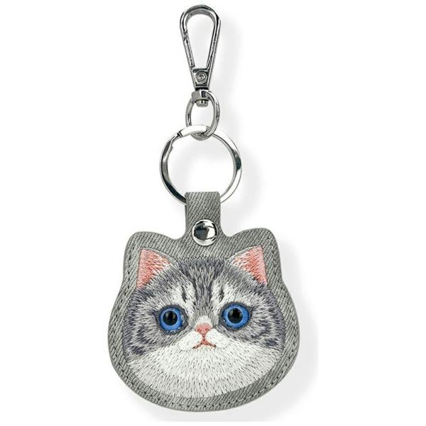 Nimmy Friends Nimmy Big Eye Cute Pet Silver Shaded Cat Face Airtag Keychain Grey - N-XDY-YSK-023