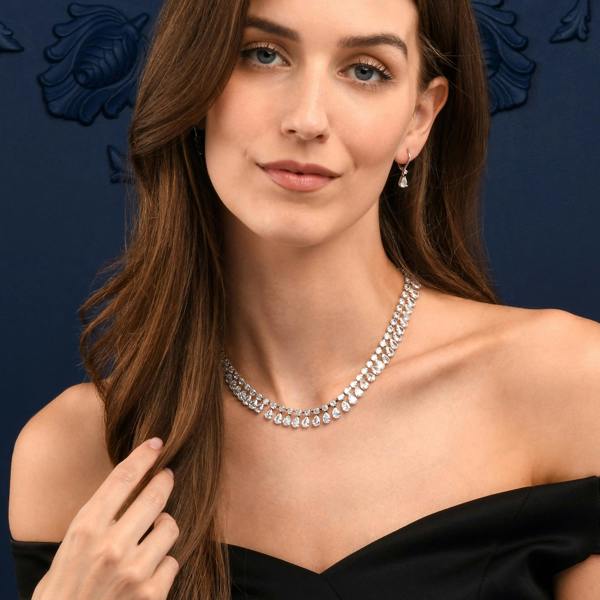 Zavana Silver Crystal Necklace with Round & Pear Shaped Cubic Zirconia Stones For Women