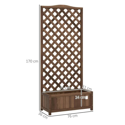 Bobobiy Wooden Planter with Trellis, Freestanding Raised Bed with Lattice, Outdoor Planter Box for Climbing Plants, 76 x 36 x 170 cm, Dark Brown