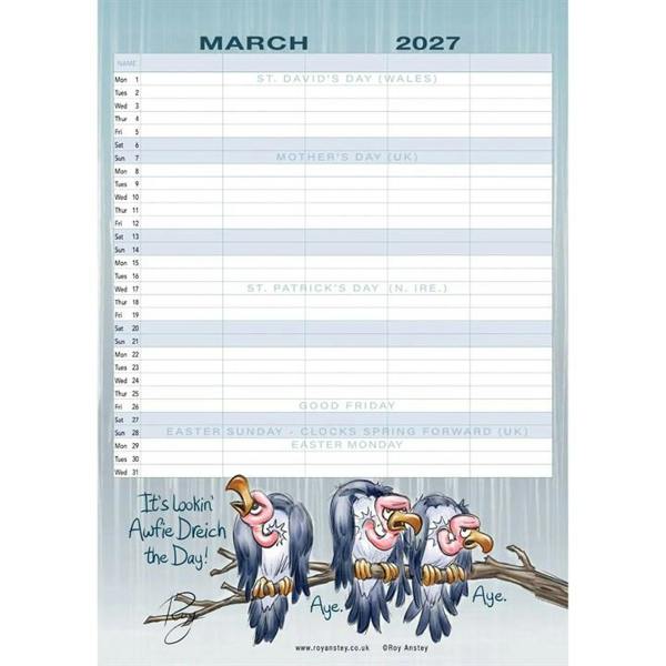 Roy Anstey, If All Animals Were Scottish A3 Family Planner 2027, Family Planners, Month To View, Animals, Gift