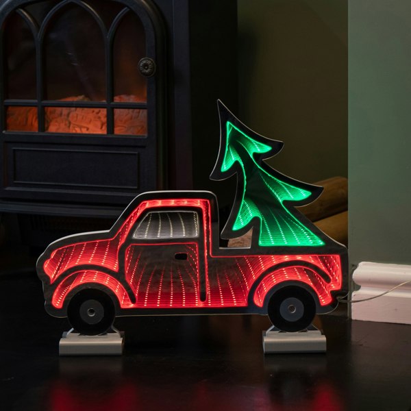 Samuel Alexander 40cm Infinity Light up Christmas Truck Decoration with Red & Green LEDs on Wooden Base