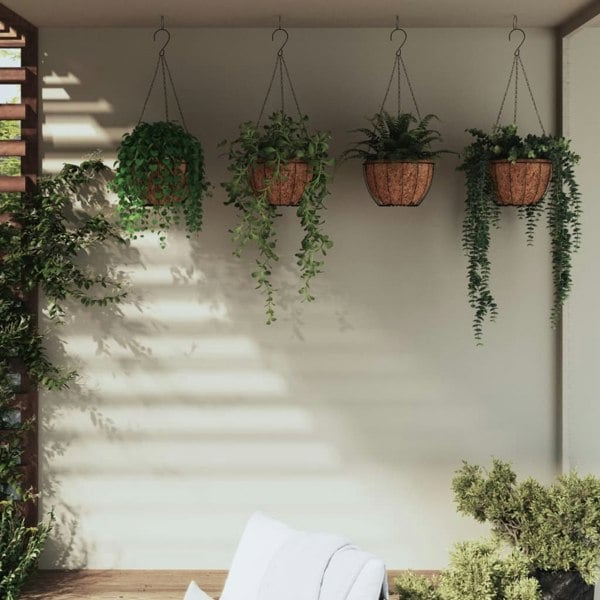 Berkfield Hanging Planters 4 pcs with Coco Liners Black �â�_ 30x52 cm Steel