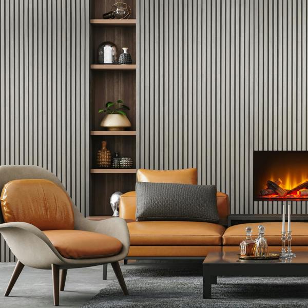Fuse Acoustic Wooden Slatted Wall Panel in Grey Oak, 2.4m x 0.6m